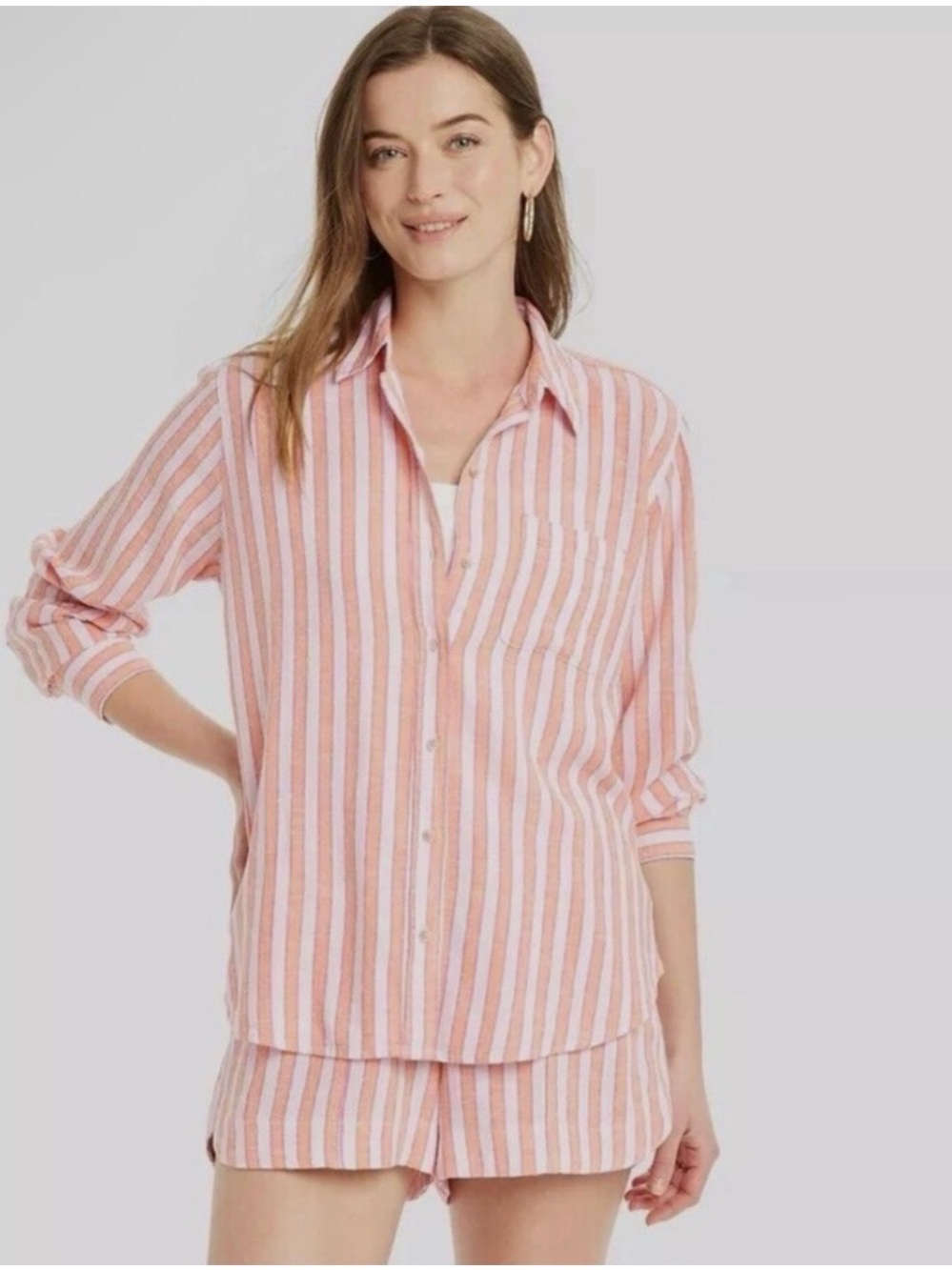 🔘Universal Thread Pink and Orange Striped Relaxed Top